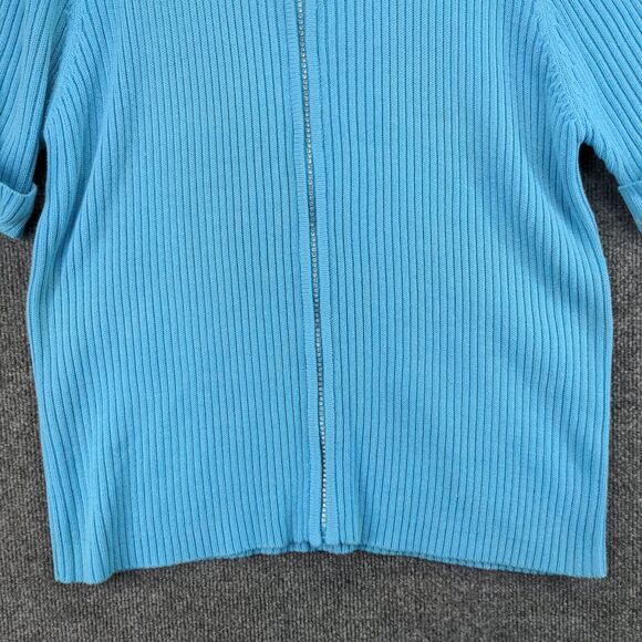 The Quacker Factory Sweater Womens Large Blue Full Zip Ribbed Knit Short Sleeve - Picture 6 of 12